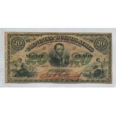 ARGENTINA 1869 BILLETE DE $ 20 PROVINCIA BUENOS AIRES Gral. LAVALLE